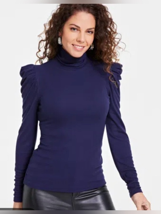Tops - INC Navy Puff Shoulder ribbed Turtleneck Top navy small NWT (#204)
